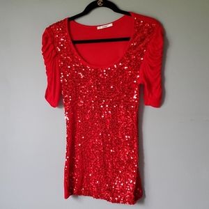Red sequin top